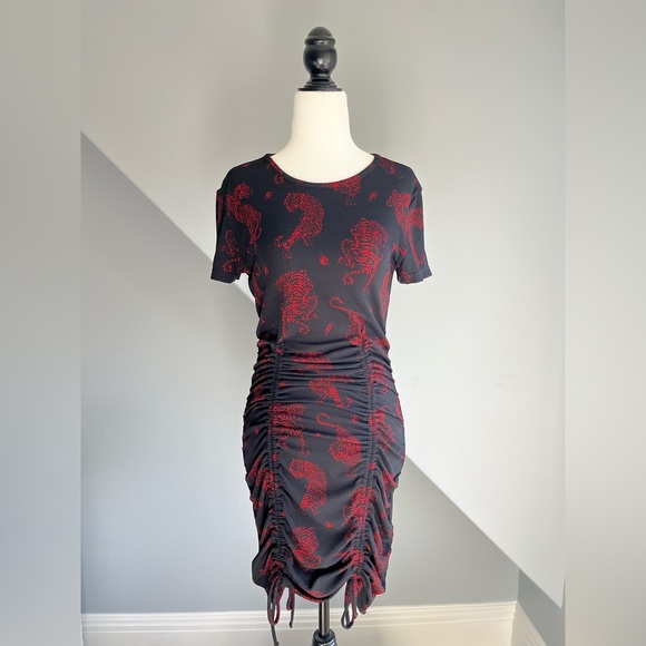 H&M Red & Black Tiger Print Bodycon Dress w/ adjustable ties - Picture 1 of 5